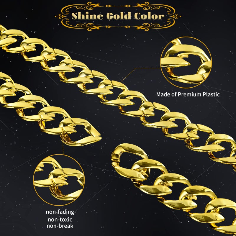 PinCute Men's Chunky Gold Necklace, 32 inches Fake Hip Hop Gold Chain, Plastic Rapper Big Gold Chain 80s 90s Fake Gold Necklace Costume Accessory(Width 1.37inches) - Image 2